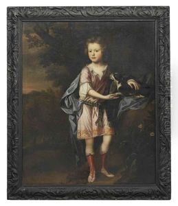 Portrait Of A Young Boy, In Classical Costume, A Spaniel At His Side, In A Landscape by Robert Byng or Bing