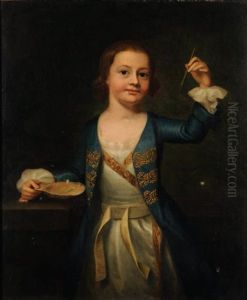 Boy In Blue Blowing Bubbles by Robert Byng or Bing