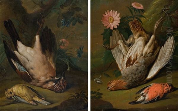 Jagdstillleben Mit Vogeln Und Blumen (pair) - view 1