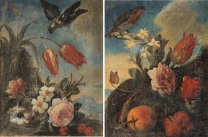 Fleurs, Cerises Et Oiseau Dans Un Paysage (+ Fleurs, Peches, Abricots Animes De Papillons Et D'un Oiseau Dans Un Paysage; Pair) Fleurs, Cerises Et Oiseau Dans Un Paysage (+ Fleurs, Peches, Abricots Animes De Papillons Et D'un Oiseau Dans Un Paysage; Pair)