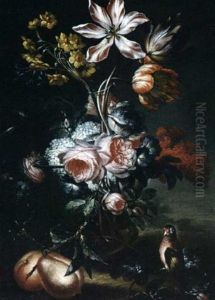 Bouquet De Fleurs Avec Un Bouvreuil Bouquet De Fleurs Avec Un Bouvreuil