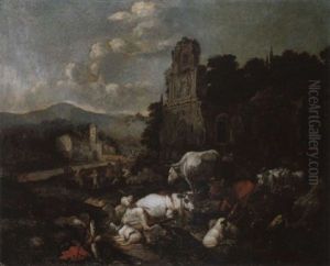 Landschaft Mit Hirten Und Vieh Vor Antiken Ruinen Landschaft Mit Hirten Und Vieh Vor Antiken Ruinen