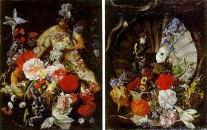 Grosse Jacobsmuschel Mit Blumen Und Fink Grosse Jacobsmuschel Mit Blumen Und Fink