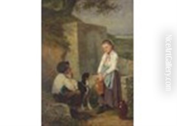 Children And Their Dog By A Well - view 1