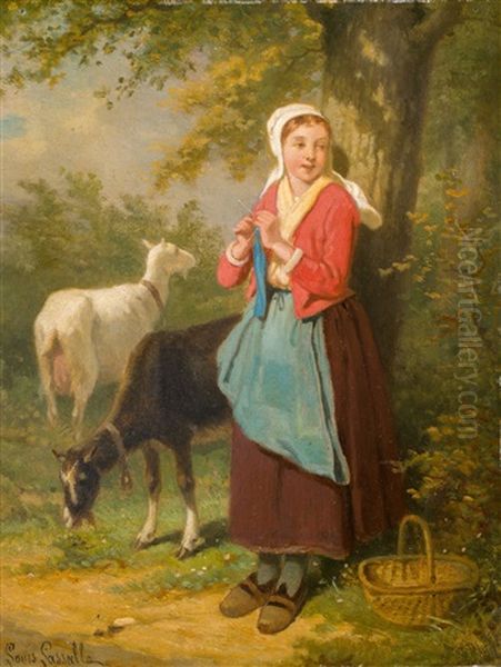 Jeune Paysanne Avec Deux Chevres - view 1