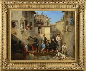 L"empereur Napoleon Iii En Barque Rue Des Cordeliers Lors Des Inondations De Tarascon by Louis Simon Cabaillot Lassalle
