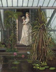 A Lady Admiring A Lily Pond by Louis Simon Cabaillot Lassalle