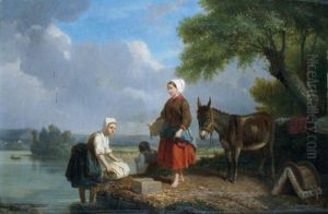 Les Lavandieres by Louis Simon Cabaillot Lassalle