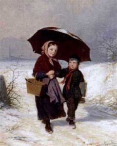 Back From School On A Winter's Day by Louis Simon Cabaillot Lassalle