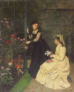 Jeunes Femmes Cueillant Des Fleurs by Louis Simon Cabaillot Lassalle