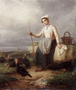 Tending The Turkeys by Louis Simon Cabaillot Lassalle