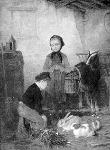 Zwei Kinder Futtern Ihre Hasen by Louis Simon Cabaillot Lassalle