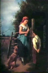 Begegnung Am Gatter by Louis Simon Cabaillot Lassalle