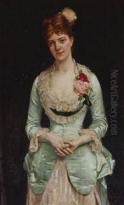 Portrait Of Miss Matthews, In Green Silk Satin And Lace Gown by Alexandre Cabanel