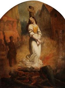 La Mort De Jeanne D"arc, Dans Un Encadrement Peint Cintre Dans La Partie Superieure