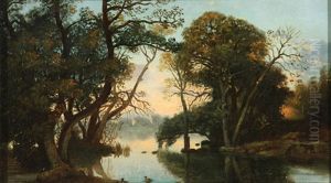 View Of Luxembourg, View Of An Italian Village, View Of A River Estate, Forest Landscape And Forest Pathway (5 Works) by Nicolas Louis Cabat
