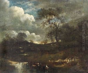 Abendliche Partie Am Fluss by Nicolas Louis Cabat