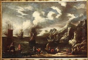 Paesaggio Costiero Con Velieri by Adriaen Van Der Cabel