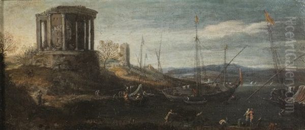 Scene Portuaire Avec Le Temple De Sybille - view 1