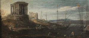 Scene Portuaire Avec Le Temple De Sybille by Adriaen Van Der Cabel