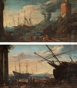 Harbour Scenes From Naples (2) by Adriaen Van Der Cabel