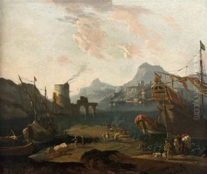 Navire Turc Amarre Dans Un Port Mediterraneen by Adriaen Van Der Cabel