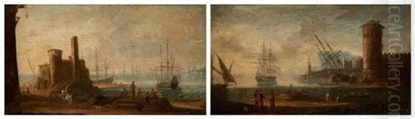 Cardage De Bateaux Dans Un Port Mediterraneen (pair) - view 1