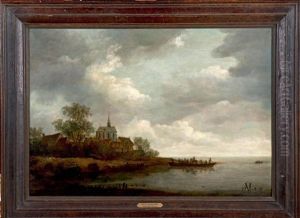 Paysage Fluvial Avec Un Bac