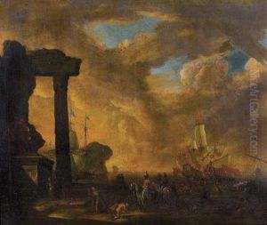 Sudlicher Meerhafen Mit Segelschiffen Und Orientalischer Szenerie Sudlicher Meerhafen Mit Segelschiffen Und Orientalischer Szenerie