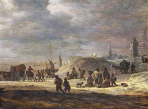 Fishermen And Peasants On A Beach With A Village Beyond Fishermen And Peasants On A Beach With A Village Beyond