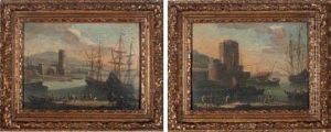 Ports Mediterraneens Animes De Nombreux Personnages (pair) by Adriaen Van Der Cabel