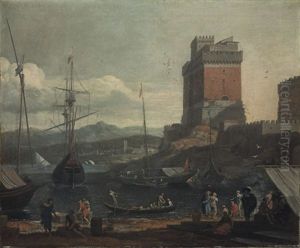 View Of A Fortified Mediterranean Harbour