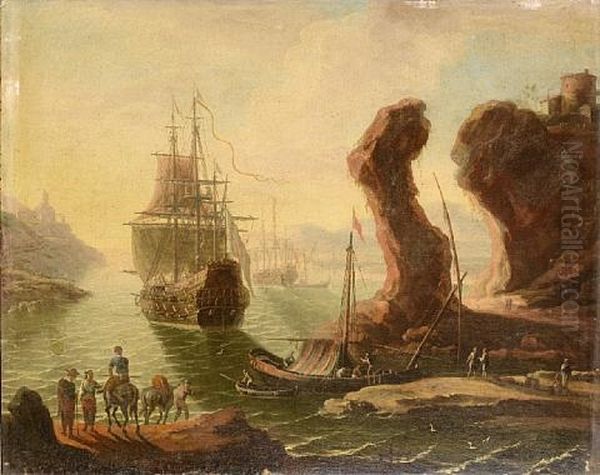 A Rocky Coastal Inlet With Travellers On The Shore - view 1