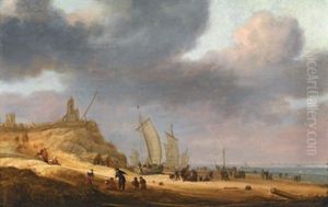 Eine Kustenlandschaft Mit Heimkehrenden Fischern by Adriaen Van Der Cabel