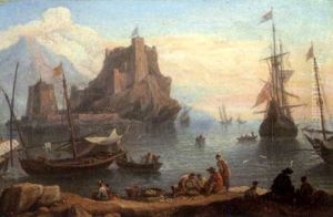 Vue Portuaire Animee Avec Chateau Fort Sur Le Second Plan
