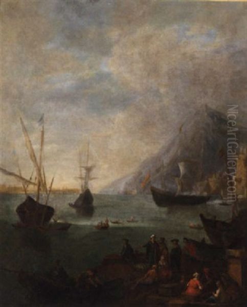 A Mediterranean Coastal Landscape With Fishermen And Other Figures In The Foreground - view 1