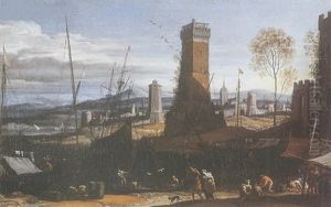 Scene De Port Anime by Adriaen Van Der Cabel
