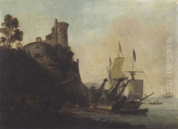 A Mediterranean Port Scene With A Ship Being Caulked - view 1
