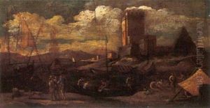 Veduta Di Porto Con Velieri, Rovine E Figure by Adriaen Van Der Cabel