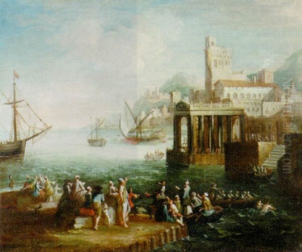 A Capriccio Of A Mediterranean Port With Figures In A Quay, Shipping Beyond - view 1