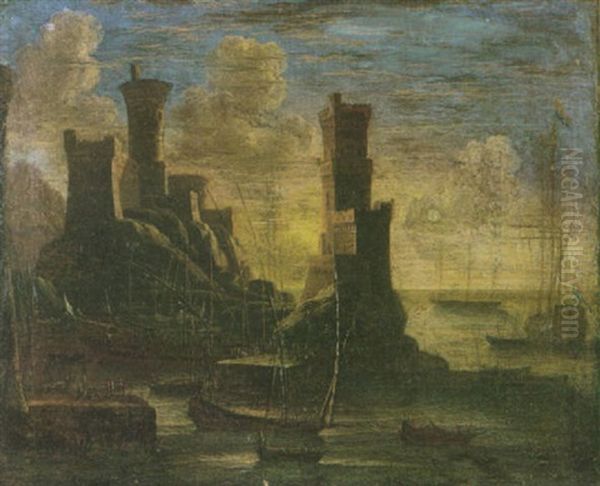 A Capriccio View Of A Mediterranean Port Scene - view 1