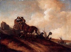 Pferdekarren Auf Der Dune Beim Strand by Adriaen Van Der Cabel