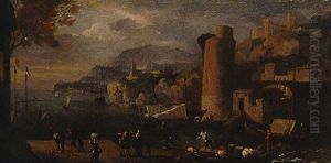 Vue D'un Port Mediterraneen by Adriaen Van Der Cabel
