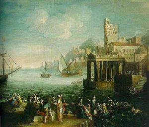 A Capriccio Of A Mediterranean Port With Figures On A Quay, Shipping Beyond