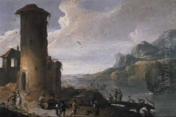 A Coastal Inlet With Figures On A Track Before A Tower - view 1