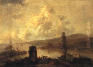 Mediterranean Bay Scene by Adriaen Van Der Cabel