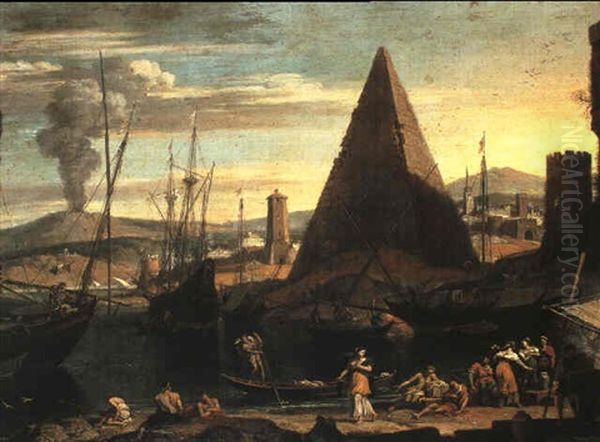 Mediterranean Harbour Scene With A Pyramid - view 1