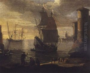 Scene Portuaire by Adriaen Van Der Cabel