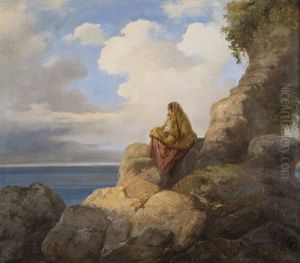 Contadinella Sulle Rocce (country Girl Sitting On The Rocks) by Vincenzo Cabianca