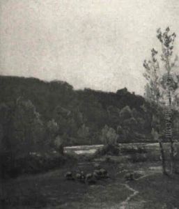 Herbstliche Weidelandschaft Mit Schafherde by Louis Alexandre Cabie